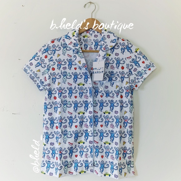 Roller Rabbit New York Monkey Polo Pajamas in Blue Monkey Size XS Brand New NWT - Picture 2 of 16
